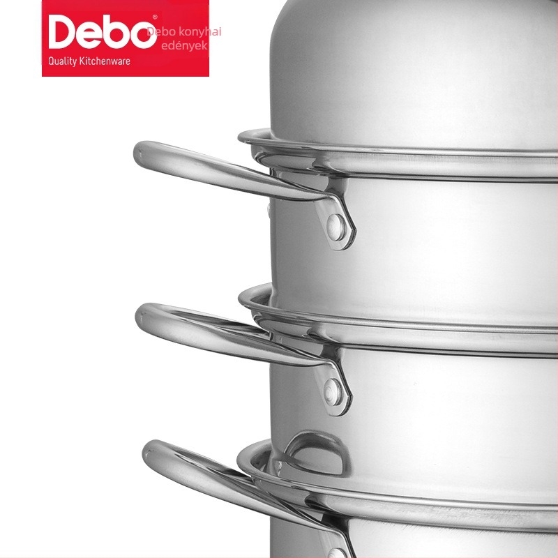 Háromrétegű rozsdamentes acél párolóedény dupla aljjal, kompatibil indukciós és gáztűzhellyel