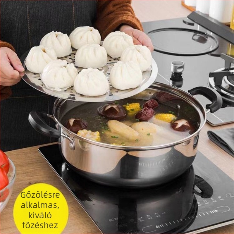 Magas fedelű párolóedény 201-es rozsdamentes acélból, korrózióálló, egyrétegű aljzattal, gázfőzővel kompatibilis