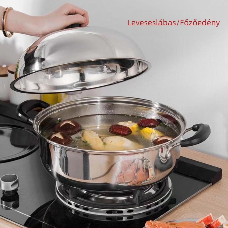 Magas fedelű párolóedény 201-es rozsdamentes acélból, korrózióálló, egyrétegű aljzattal, gázfőzővel kompatibilis