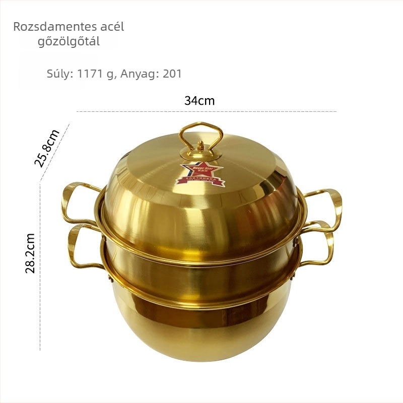 Háromrészes rozsdamentes acél párolóedény, 201-es rozsdamentes acél, mélység 28,2 cm, általános tűzhelyhez