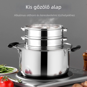 Rozsdamentes acél gőzölőedény dumplingshez, modell 001, 1 réteg, alja egyrétegű, általános tűzhelyhez