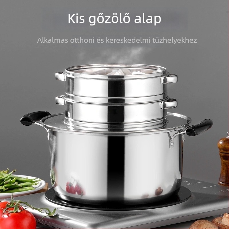 Rozsdamentes acél gőzölőedény dumplingshez, modell 001, 1 réteg, alja egyrétegű, általános tűzhelyhez