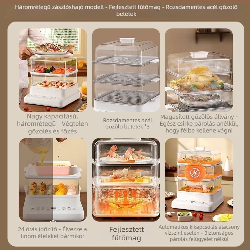 Elektromos gőzölő, egyszintes kialakítás, 10 L+ kapacitás, érintéses vezérlés, időpontfoglalás funkció