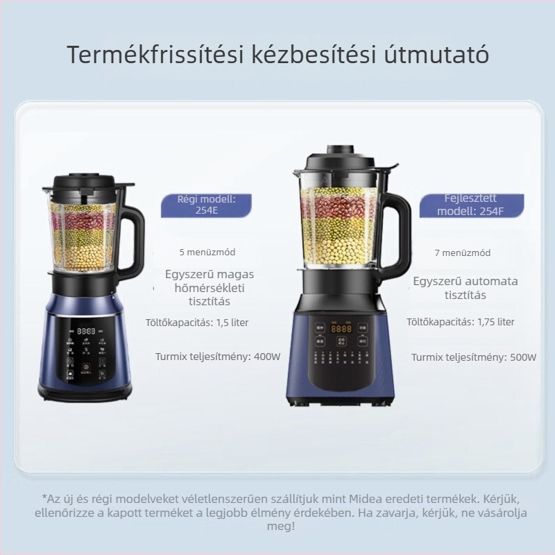 Midea 254-es sejtfal-törő melegítő turmixgép, kapacitás 1,2 L felett, 2-3 személyre, manuális vezérlés, egyenletes melegítés