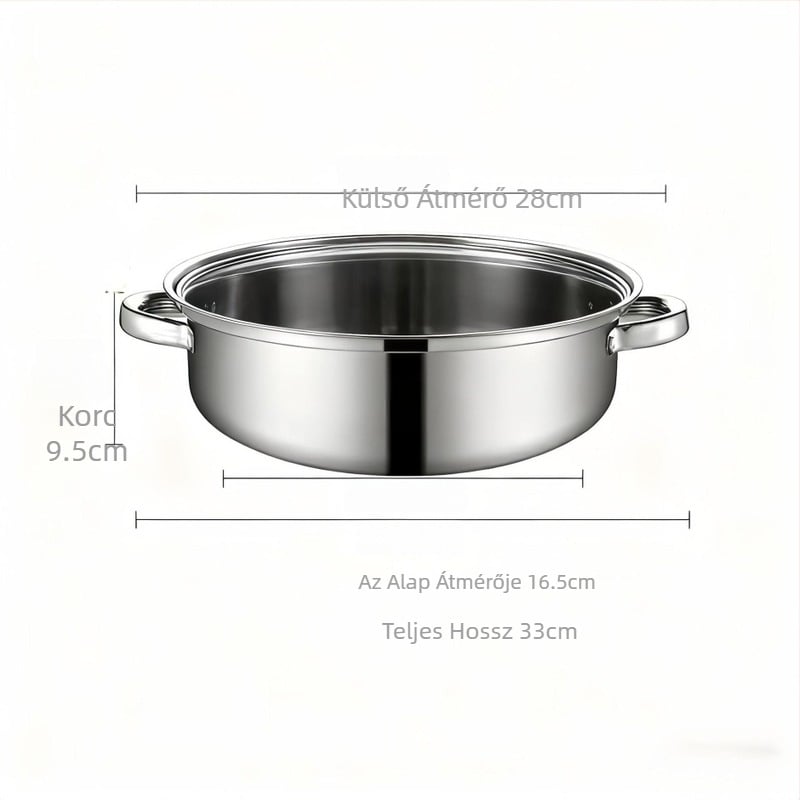 Rozsdamentes acélból készült háromrétegű gőzölőedény, nagy kapacitású, üvegfedél, indukciós főzőfelületekhez kompatibilis