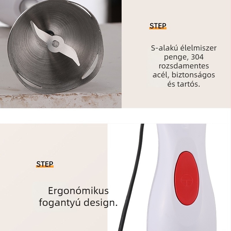 Kézi elektromos mixer rozsdamentes acél pohárral, 1–3 L kapacitás, 300 W, 111–240 V, bébiételek készítéséhez
