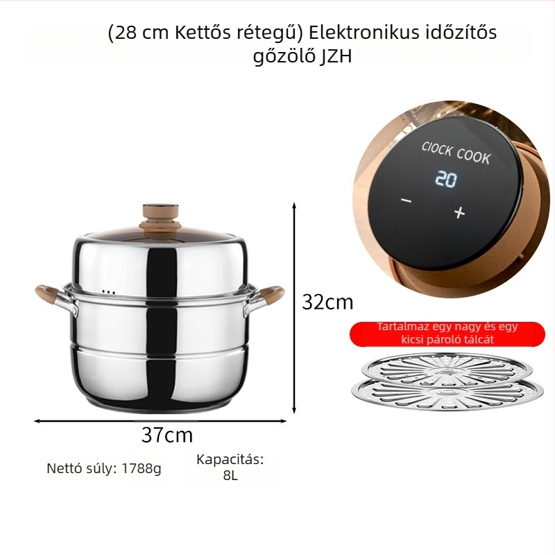 3‑régű 304 rozsdamentes acélból készült párolóedény üvegfedővel, indukciós főzőfelülettel kompatibilis