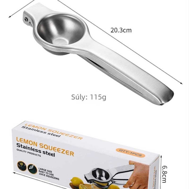 Kézi citromfacsaró rozsdamentes acélból, masszív kivitel, modern minimalista dizájn