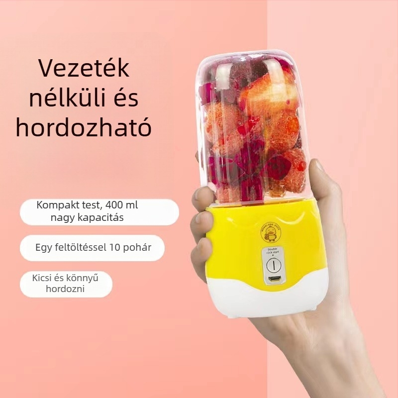 Háztartási többfunkciós elektromos gyümölcsprés, kompakt hordozható kézi, négy pengével, 18000 rpm, 30W, 400 ml kapacitás, beépített akkumulátor