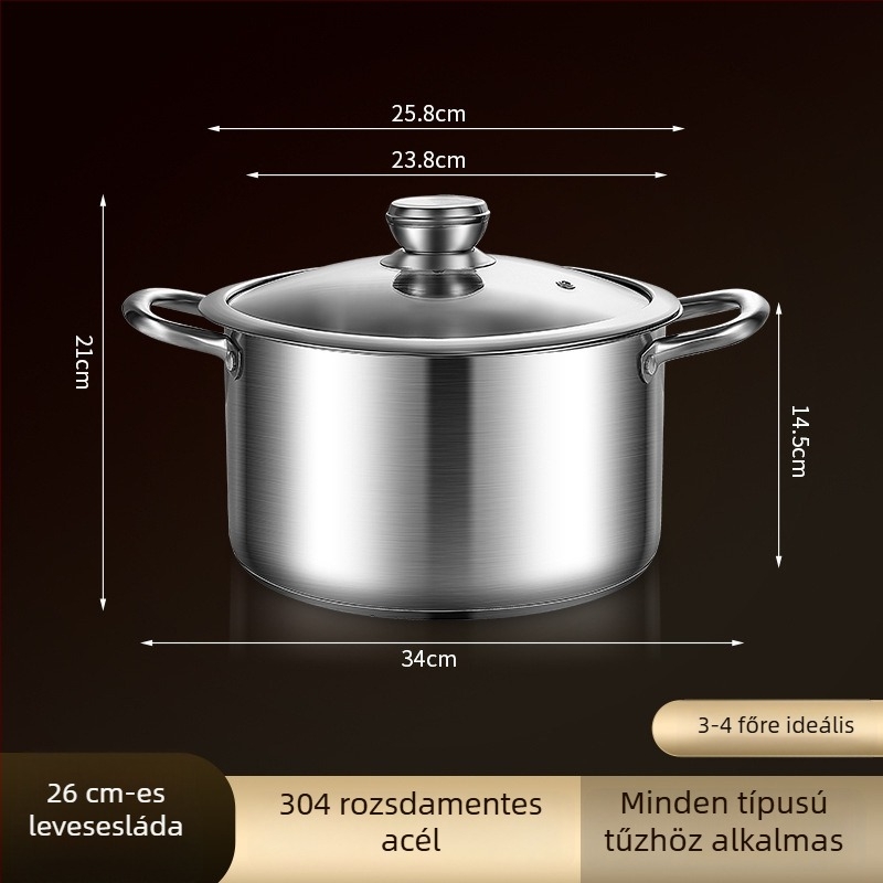 304 rozsdamentes acél gőzölő fazék, két szintes dizájn, vastag alj, üvegfedő, indukciós tűzhelyhez kompatibilis