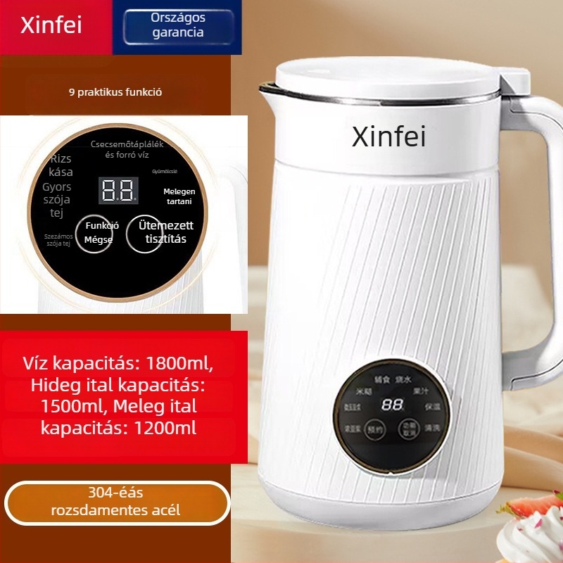 Xinfei többfunkciós szójatej-készítő otthonra • 800W • Kapacitás 1,8–2,5 L • 220V/50Hz • 2–3 személyre • Automatikus tisztítás
