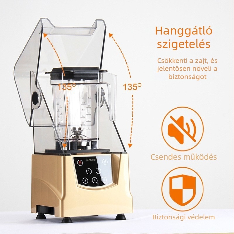 Kereskedelmi smoothie-gép tejes-tea boltok számára fedéllel, 1–3 L kapacitás, teljesen automata, alacsony zajú jégaprító, 5 sebesség, 30 000–39 999 rpm