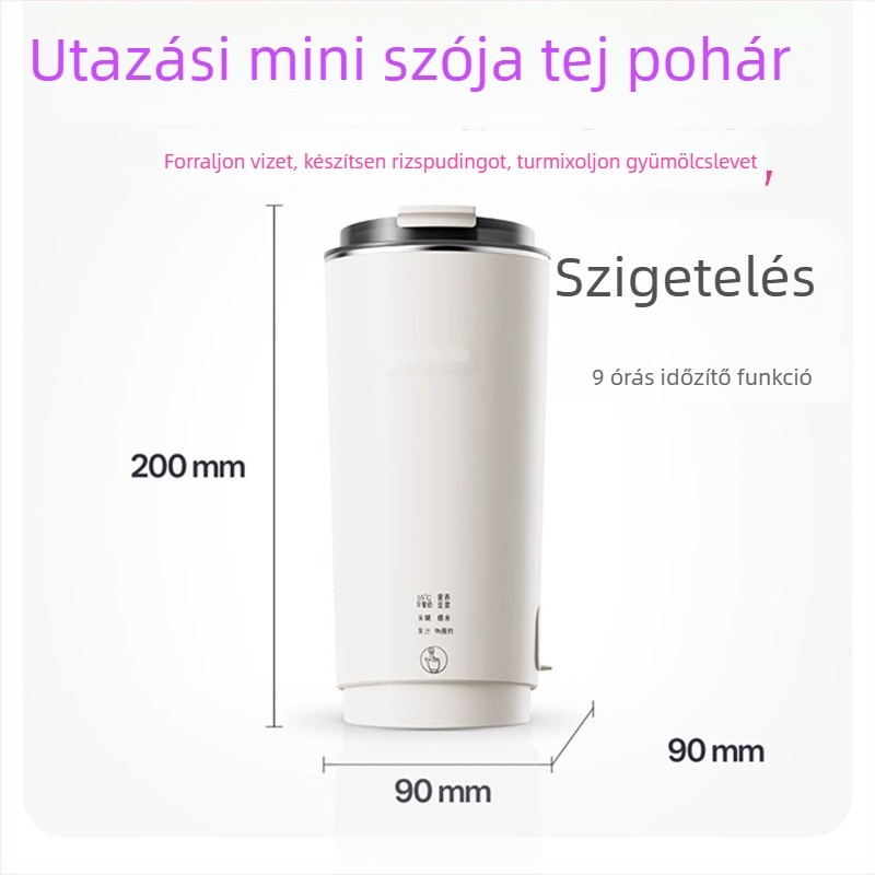 Hordozható szójaitó készülék üvegtesttel, 300 W, kapacitás 1 L alatt, érintéses működés.