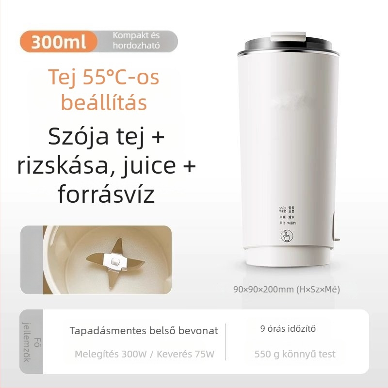 Hordozható szójaitó készülék üvegtesttel, 300 W, kapacitás 1 L alatt, érintéses működés.