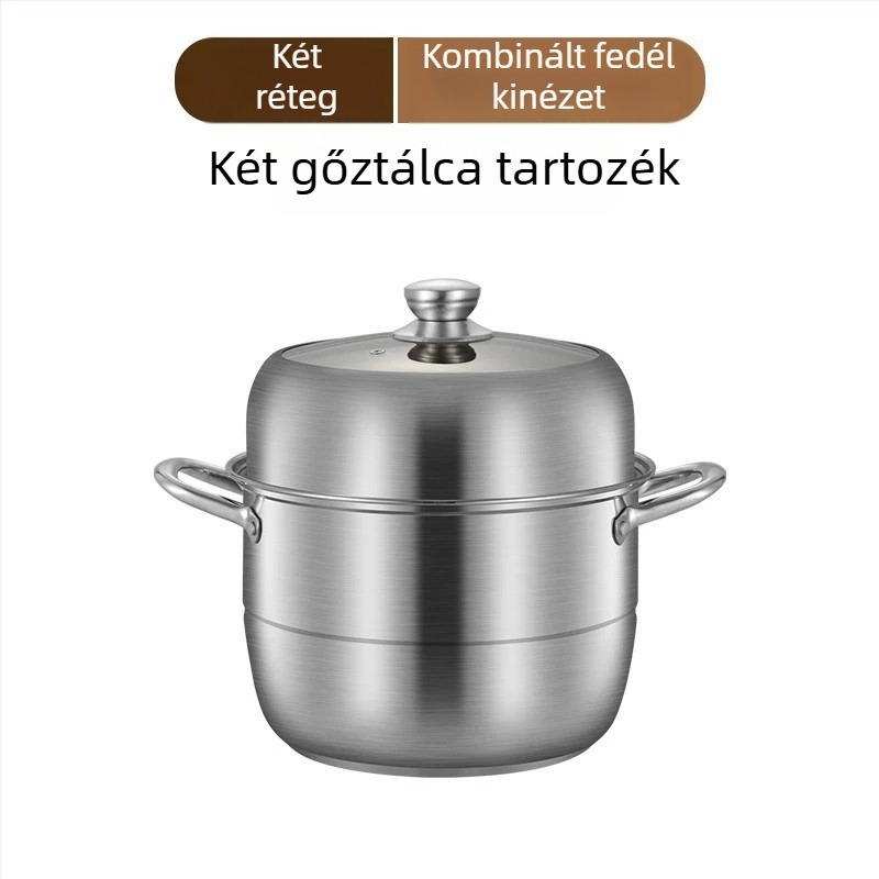 304 rozsdamentes acélból készült háromrétegű európai stílusú párolókészlet otthoni használatra üveg‑rozsdamentes fedővel
