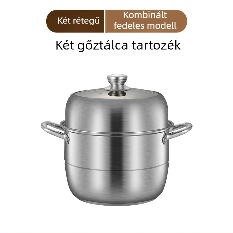 304 rozsdamentes acélból készült háromrétegű európai stílusú párolókészlet otthoni használatra üveg‑rozsdamentes fedővel