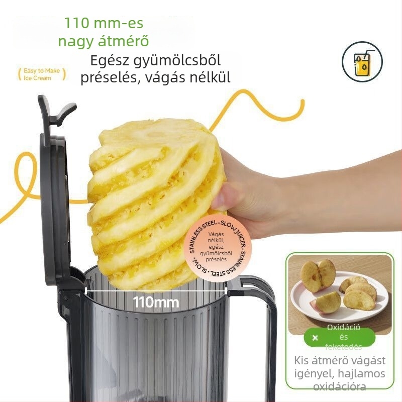 Sapphire háztartási gyümölcscentrifuga — ABS ház, legfeljebb 200 W, gyümölcslevhozam 401–600 ml, maximális fordulatszám 12 000 rpm, rostgyűjtő tartály legfeljebb 500 ml