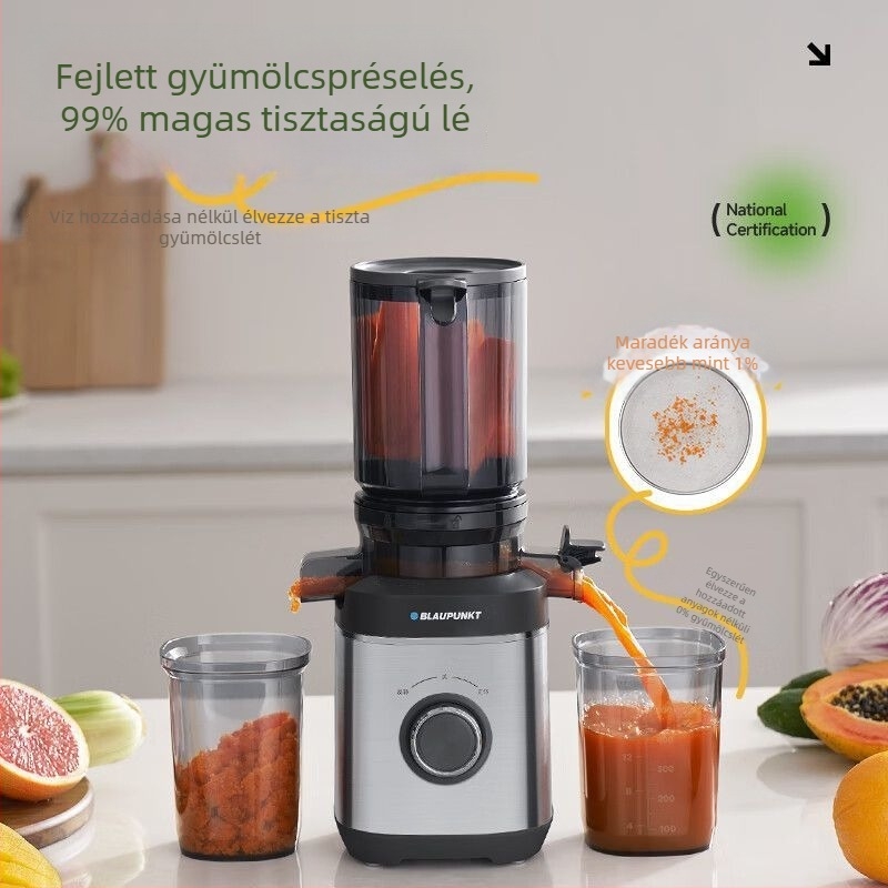 Sapphire háztartási gyümölcscentrifuga — ABS ház, legfeljebb 200 W, gyümölcslevhozam 401–600 ml, maximális fordulatszám 12 000 rpm, rostgyűjtő tartály legfeljebb 500 ml