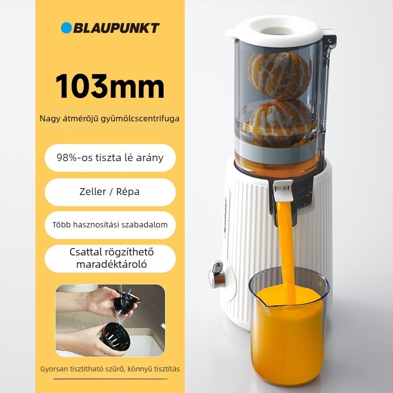 Sapphire háztartási gyümölcscentrifuga — ABS ház, legfeljebb 200 W, gyümölcslevhozam 401–600 ml, maximális fordulatszám 12 000 rpm, rostgyűjtő tartály legfeljebb 500 ml