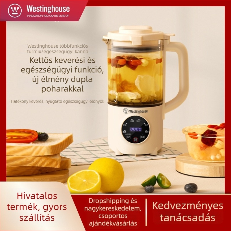 Westinghouse mini turmixgép szójatej készítő és élelmiszer-processor, teljesen automata, mosás- és szűrésmentes, melegen tartó funkció, modell WFB-A629; kapacitás 0,6 L alatt; mechanikus működtetés; 1–3 személy részére