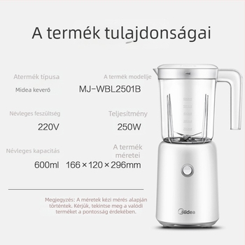 Midea WBL2501B intelligens gyümölcs- és bébiételőrlő készülék, 250W, 0,6 L, max 12 000 rpm, négy pengés fej, boroszilikát üveg belső