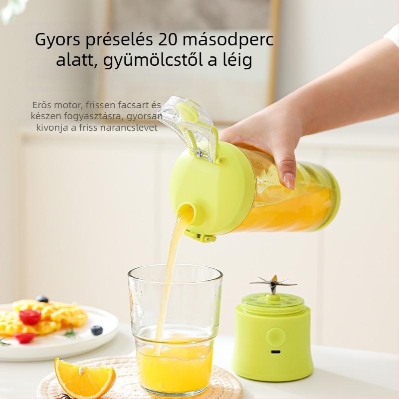 Multifunkciós gyümölcslé pohár beépített akkumulátorral, öt pengével vagy többel, 150 W-os magas fordulatszámú motor, rozsdamentes acél belső tartály