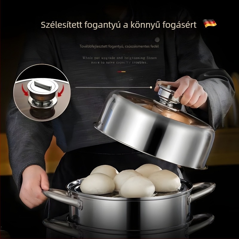 304 rozsdamentes acél párolóedény, új, vastított, háromszintes, háztartási, sokoldalú gőzölő, kompatibil indukciós tűzhelyekkel és gáztűzhellyel