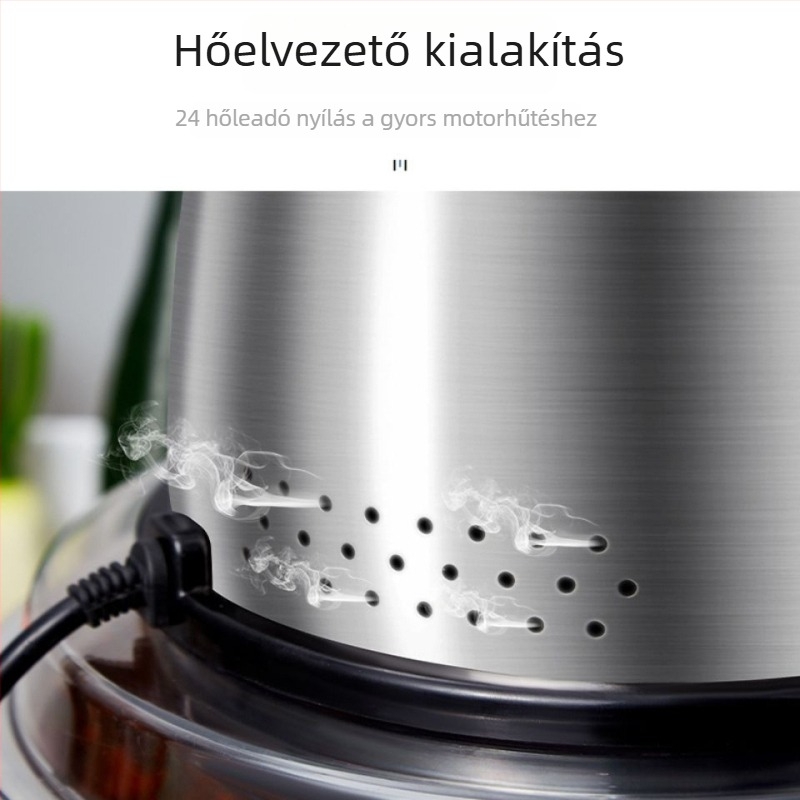 Rozsdamentes acél húsdaráló, kapacitás 5–10 L, teljesen automata, nyomógombos vezérlés, 4 pengével