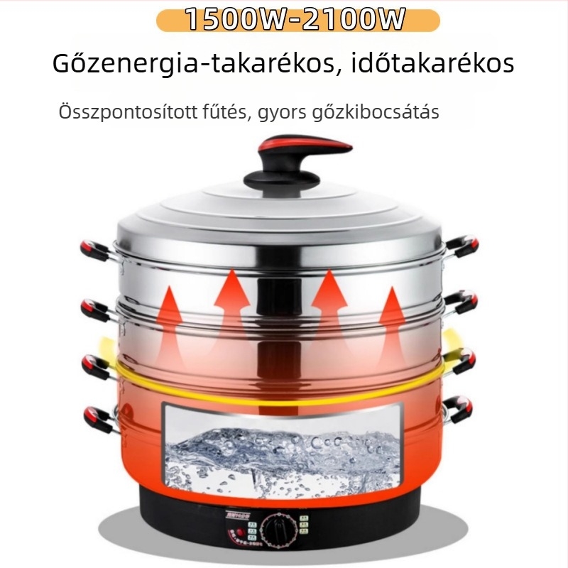 Elektromos gőzölő, háromszintes, rozsdamentes acél, 10 L feletti kapacitás, mechanikus vezérlés