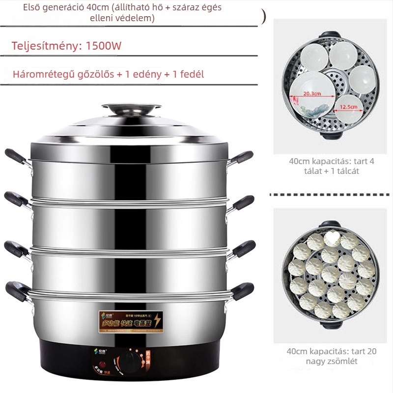 Elektromos gőzölő, háromszintes, rozsdamentes acél, 10 L feletti kapacitás, mechanikus vezérlés