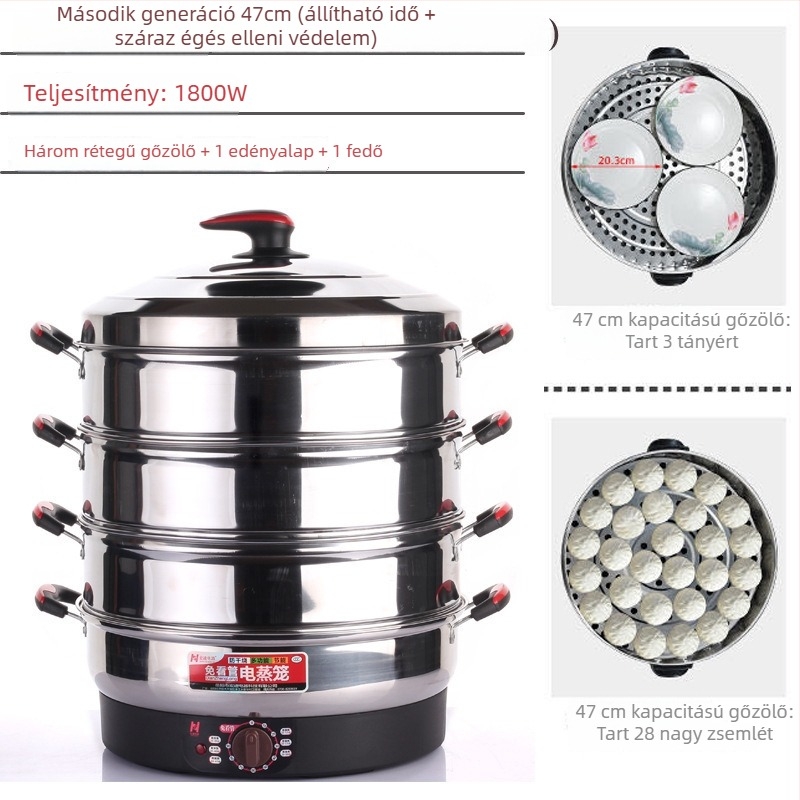 Elektromos gőzölő, háromszintes, rozsdamentes acél, 10 L feletti kapacitás, mechanikus vezérlés