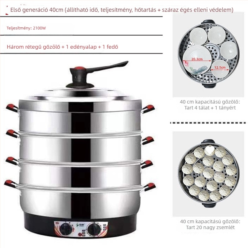 Elektromos gőzölő, háromszintes, rozsdamentes acél, 10 L feletti kapacitás, mechanikus vezérlés