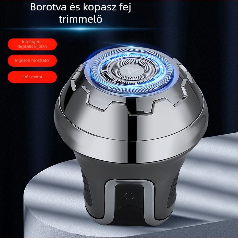 Vezeték nélküli fejvágó forgó vágófejjel, rozsdamentes acélból, beépített 500–800 mAh akkumulátor, kefés motor, 3–6 órás üzemidő