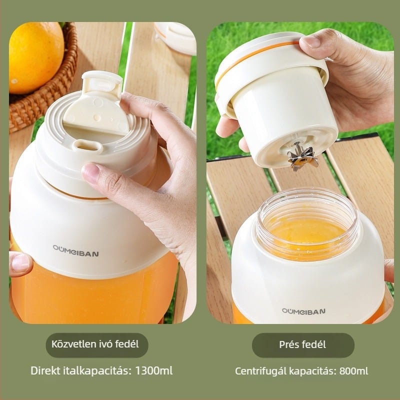 Hordozható gyümölcsprés, 200W, nagy kapacitás 401–600 ml, belső tartály élelmiszer-minőségű PC-ből, 18 000 RPM