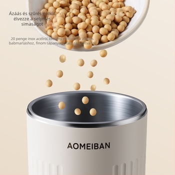 Hordozható szójatej-készítő 1–2 fő részére | szitálás nélküli őrlés, rozsdamentes acél ház, 0,35 L kapacitás, automata tisztítás, alapfűtés