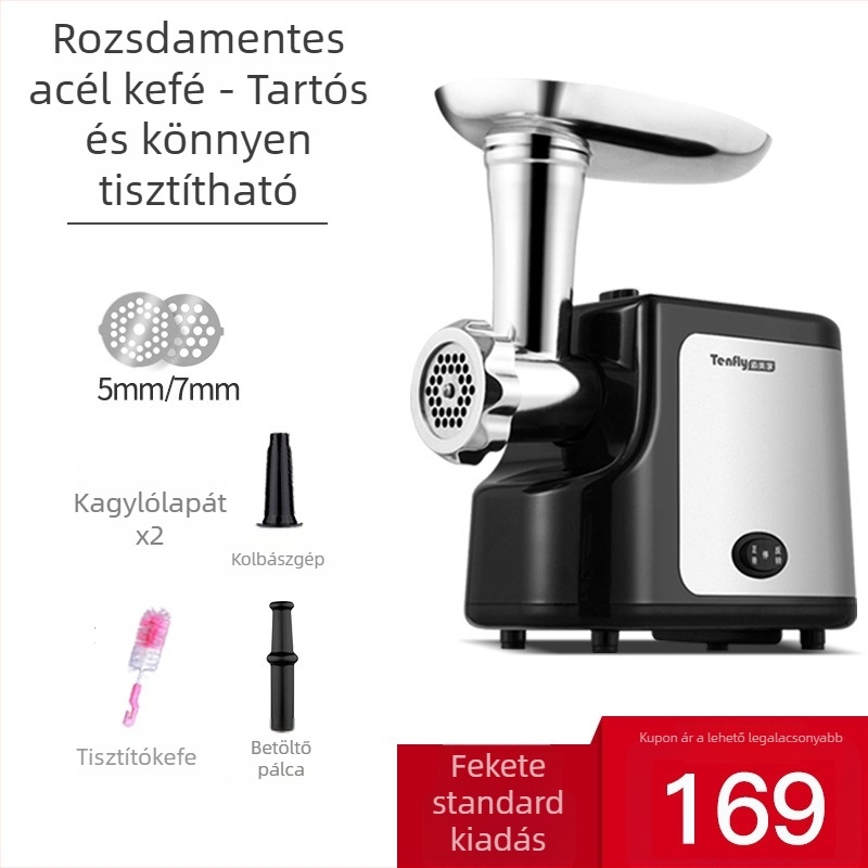 Tenfly rozsdamentes acélból készült háztartási elektromos húsdaráló, többfunkciós kolbász tölteni GI350A; 350W, 2 sebesség, 110-240V, kapacitás >40 L