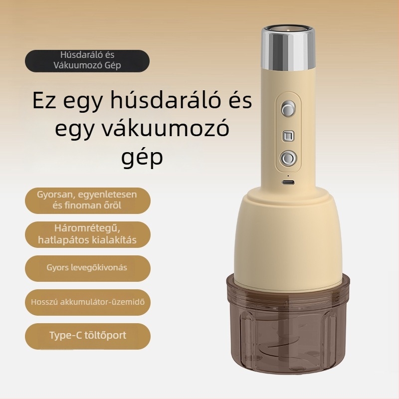 2–in–1 húsdaráló és vákuumozó, elektromos turmixgép a húsdaráláshoz, fokhagyma paszta és csípős paprika készítéséhez, mind egyben