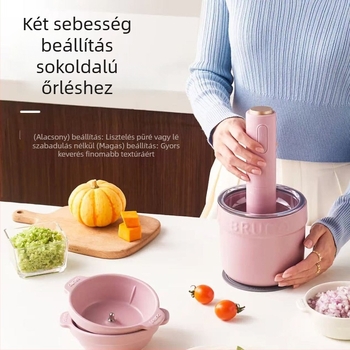 BRUNO elektromos daráló hús- és zöldségdaráló – szeletelés és reszelés, darált hús és zöldségek felhasználása, tojásos folyadék felverése; kapacitás 1–3 L; 3 sebességfokozat; 111–240 V; 10000–19999 ford/perc; üveg tartály; 4 penge.