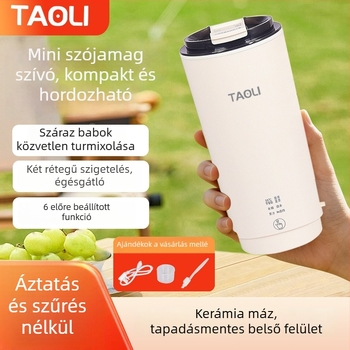 Hordozható szójatej- és bébiétel készítő, 300 ml – Modell 301, Rozsdamentes acél testé, szitát nem igénylő őrlés, vázmelegítés, 300W