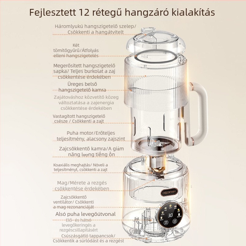 Szójaital készítő gép alsó lemez fűtése, automatikus tisztítás, 800 W, kapacitás több mint 1,2 l, 3–5 adag számára