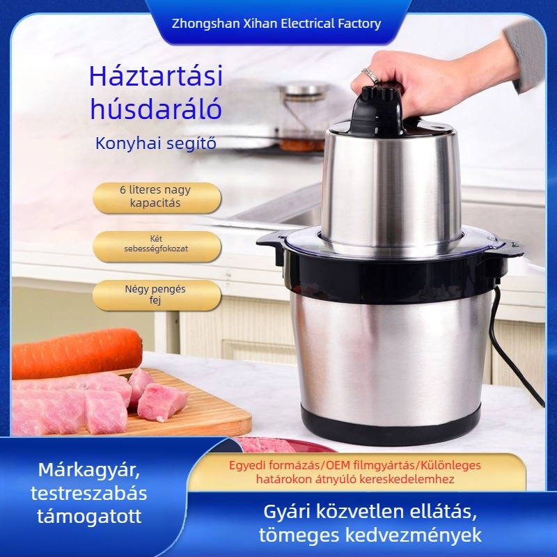 Háztartási húsdaráló rozsdamentes acélból, 4 pengével, nagy teljesítményű konyhai daráló