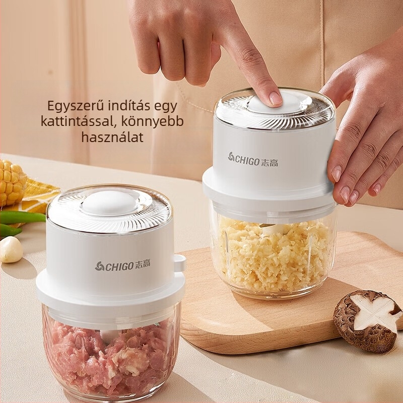 Elektromos fokhagyma nyomó és aprító, vezeték nélküli, hordozható, üvegpohár, 4 pengével, ≤36V, <10 000 rpm
