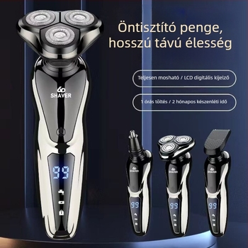 Elektromos borotva egy forgó fejjel, USB töltés, 60+ perc üzemidő, brushless motor, nedves-száraz használat