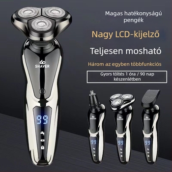 Elektromos borotva egy forgó fejjel, USB töltés, 60+ perc üzemidő, brushless motor, nedves-száraz használat