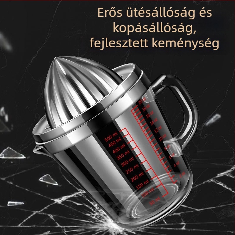 Kézi gyümölcsprés 304-es rozsdamentes acél és üveg, többszörös funkció, modern design, testreszabás elérhető, magáncímke elérhető