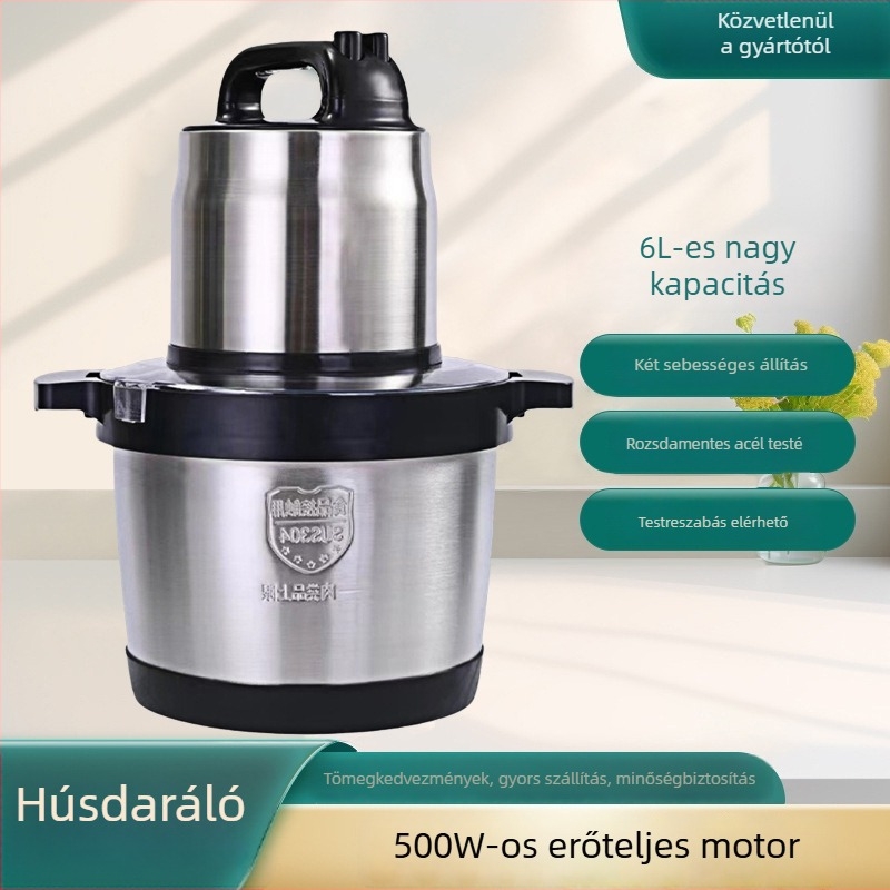 Kereskedelmi húsdaráló és darálógép, rozsdamentes acél test, kapacitás 5–10 L, motor >40 000 rpm, feszültség 111–240 V, 4 pengével, érintéses vezérlés