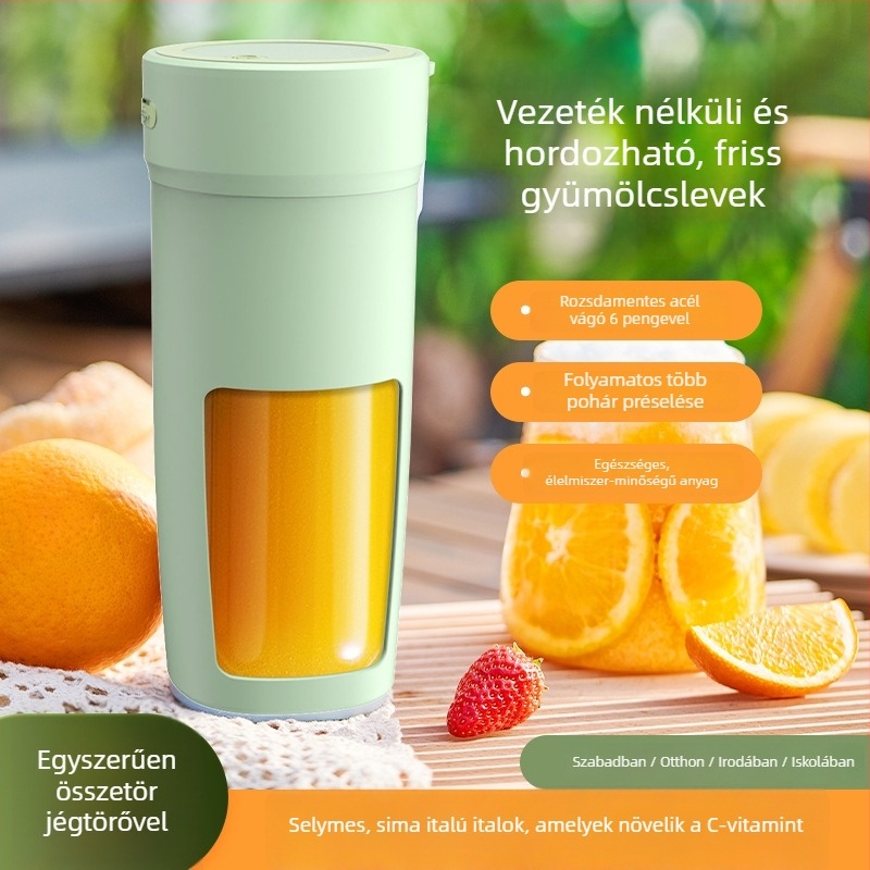 Mini multifunkcionális gyümölcscentrifuga otthonra és kollégiumba, 18000 rpm, 200W, 400 ml kapacitás, több mint 5 vágófej, beépített akkumulátor