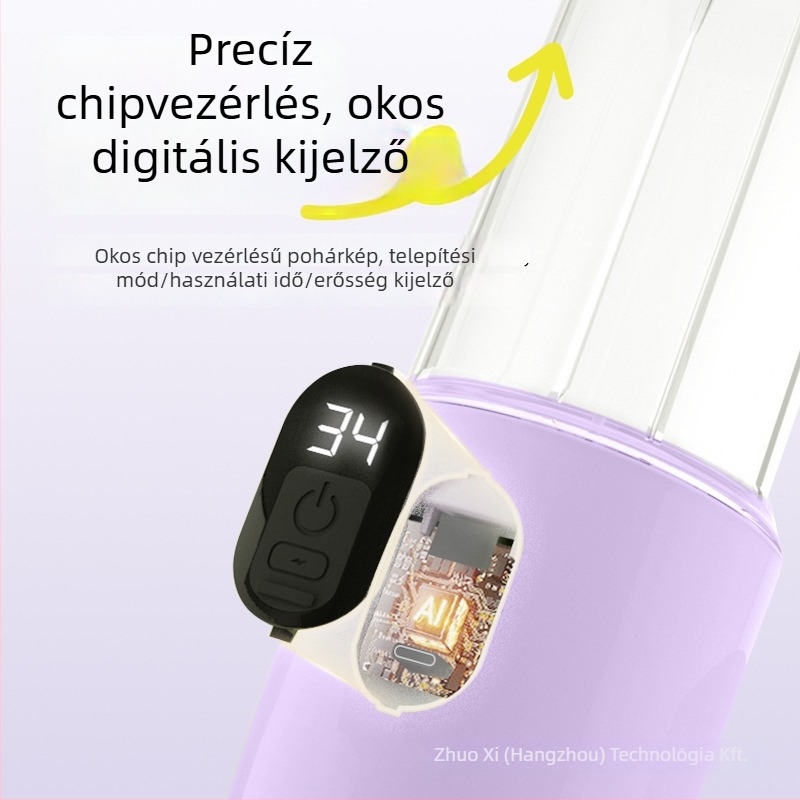 Hordozható, újratölthető gyümölcsleves-turmixgép 5+ pengével, 18000 rpm, 150 W, kapacitás 401–600 ml