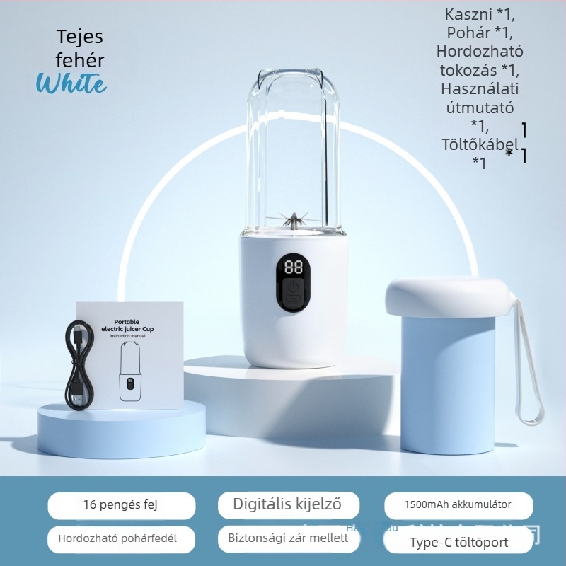 Hordozható, újratölthető gyümölcsleves-turmixgép 5+ pengével, 18000 rpm, 150 W, kapacitás 401–600 ml