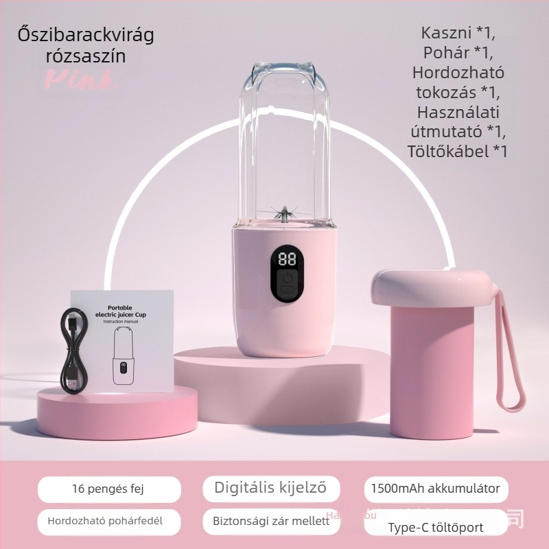 Hordozható, újratölthető gyümölcsleves-turmixgép 5+ pengével, 18000 rpm, 150 W, kapacitás 401–600 ml